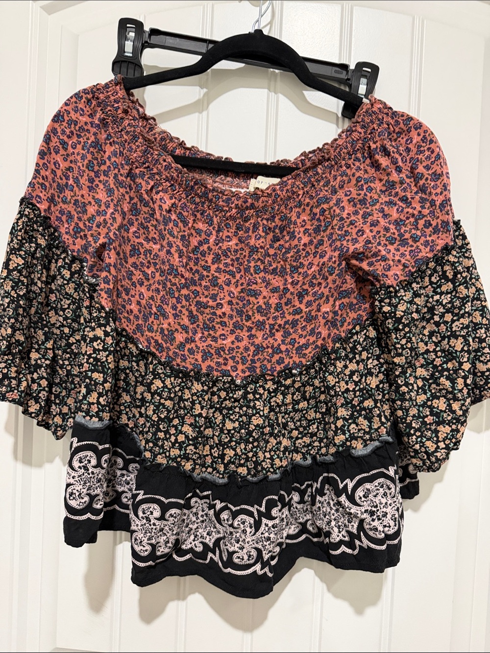 Aeropostale Pink and Black Mixed Floral Tiered Blouse